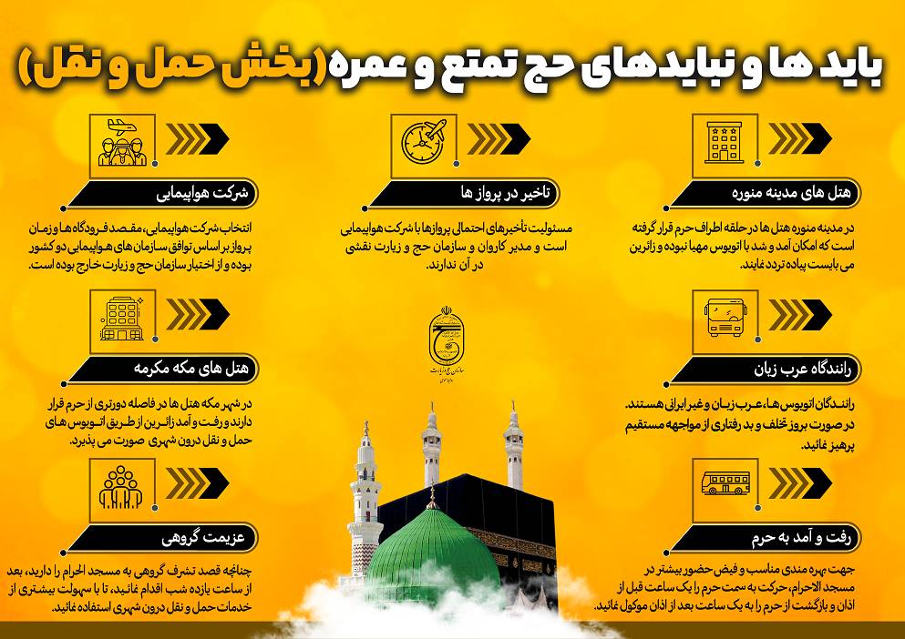 بایدها و نبایدهای حج تمتع و عمره برای حوزه حمل و نقل